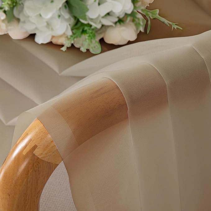 OWENIE Taupe Sheer Curtains 54 Inch Length 2 Panels Set, Rod Pocket Fimly Voile - Image 5