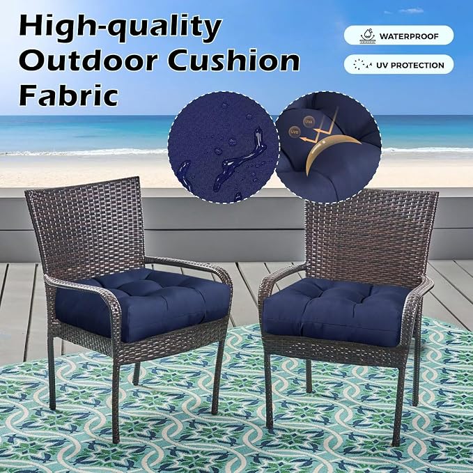 Set of 2 Patio Seat Cushions Square Wicker Seat Pads Waterproof Rocking Chair - Image 3