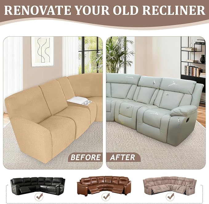ALIECOM 100% Waterproof Recliner Sectional Couch Covers L Shape Stretch Corner - Image 7