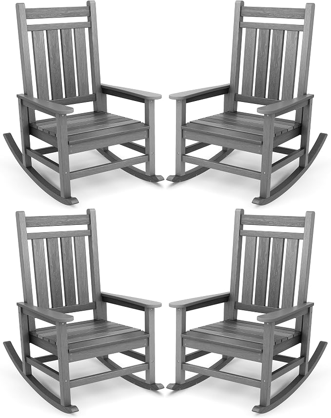 SERWALL Outdoor Rocking Chair Set of 4, HDPE Rocking Chair by SERWALL
