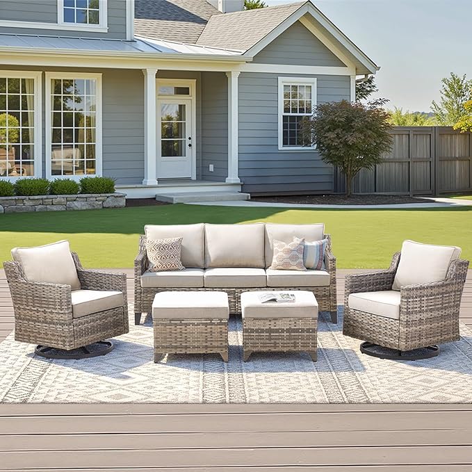 Outdoor Patio Furniture Set-5 Pieces All-Weather Wicker Outdoor Furniture by AMCLOBA