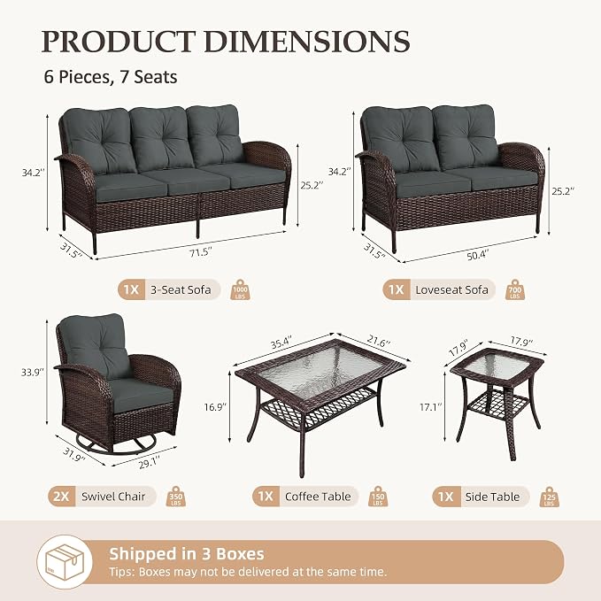 UPHA 6 Pieces Patio Furniture Sets, Wicker Outdoor Sofa Set - Image 2