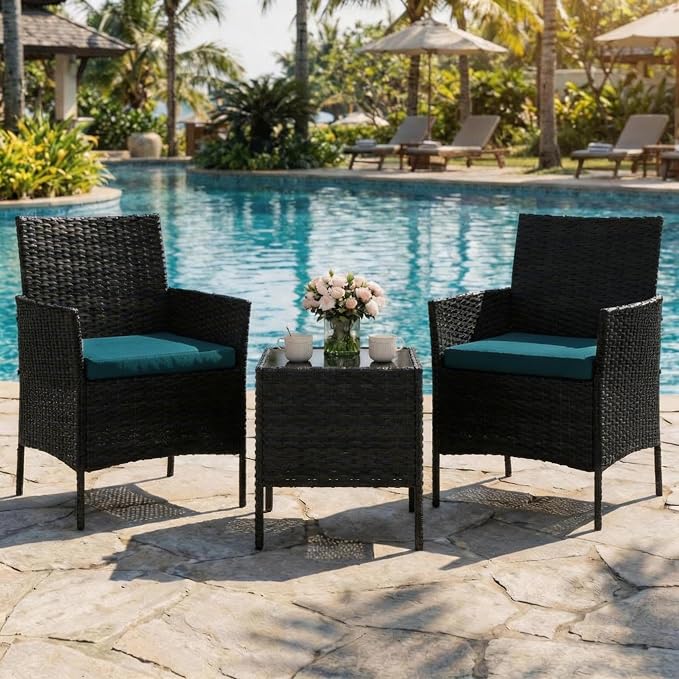 3-Piece Outdoor Furniture Set, PE Rattan Wicker Chairs by Unknown