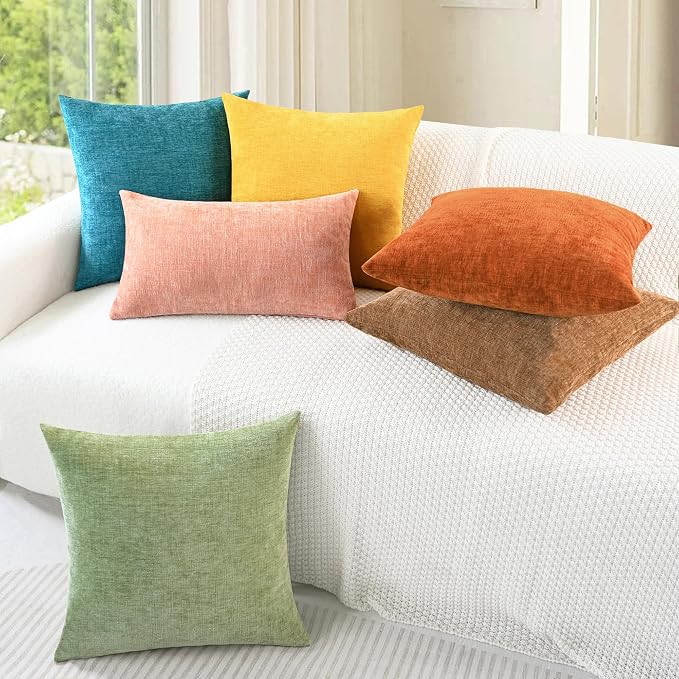 CaliTime Throw Pillow Covers Decorative 18 X 18 Inches Pack of 2 Cozy Chenille - Image 4