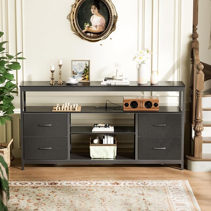 Huuger TV Stand Dresser with Power Outlets and LED Lights, 4 Drawers - Image 5