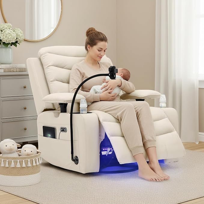 Olela Power Glider Recliner Nursery Chair, Oversized Leather Swivel Rocking - Image 9