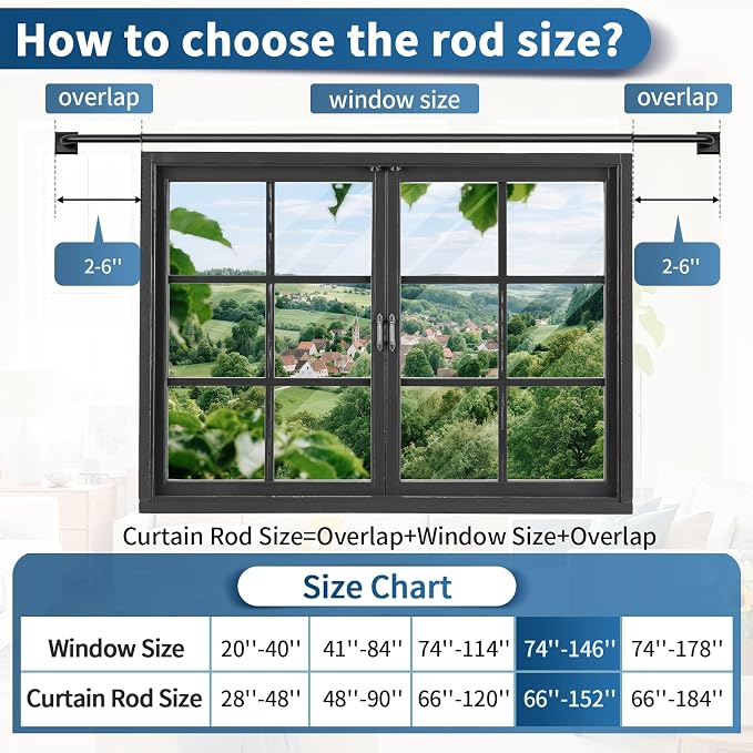Black Curtain Rods for Windows 66-152Inch Heavy Duty Wrap Around Blackout - Image 9