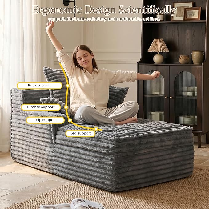 Boneless Chaise Lounge Couch Indoor, Small Corduroy Upholstered Sleeper Sofa - Image 5