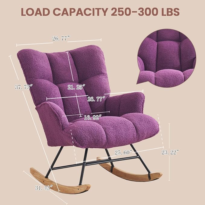 SAETSFEG Rocking Chair Nursery Teddy Upholstered Glider Rocker Rocking Accent - Image 2