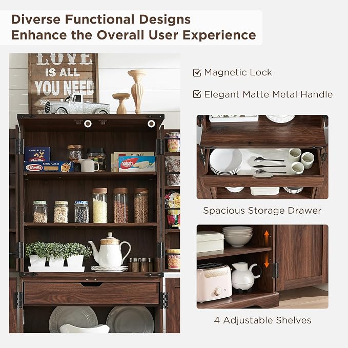 ACCOHOHO 72" Tall Kitchen Pantry, Farmhouse Storage Cabinet - Image 6