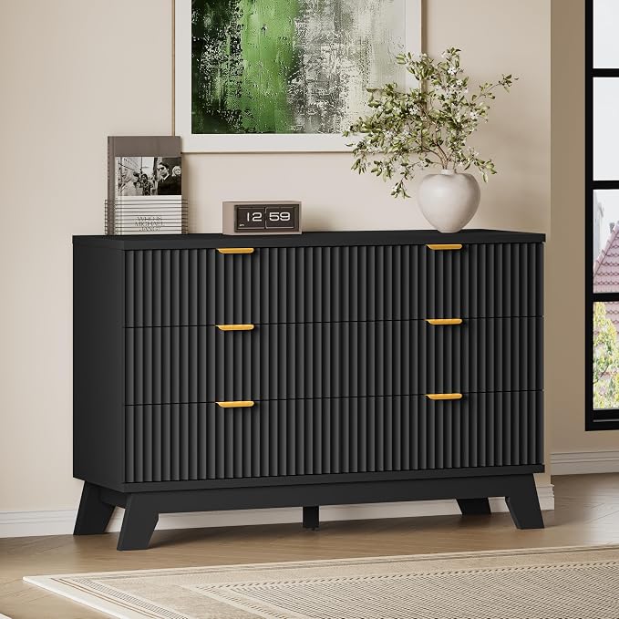 BORNOON Fluted 6 Drawer Dresser, 47.2" Wide Modern Boho Chest of Drawers by BORNOON