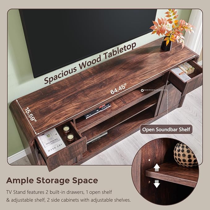Modern TV Stand for 80 Inch TVs, Media Console Cabinet w/Soundbar & Adjustable - Image 4