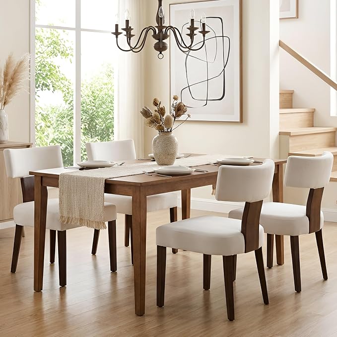 HNY Set of 4 Mid Century Modern Dining Chairs, Farmhouse Velvet Upholstered - Image 8
