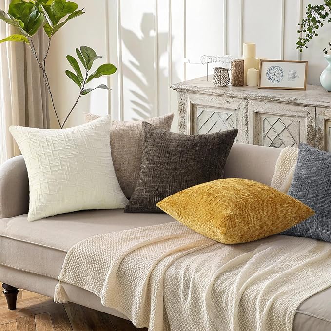 decorUhome Dark Grey Chenille Euro Sham Throw Pillow Covers 22x22 Set of 2 - Image 5