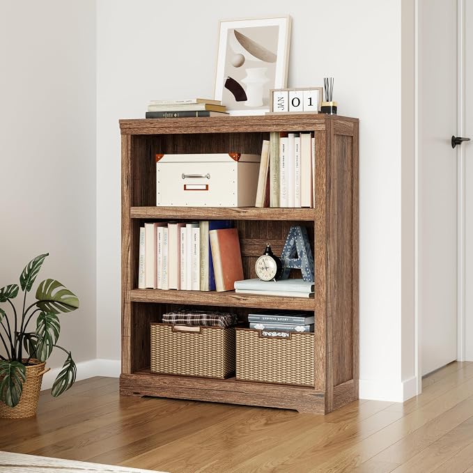 LINSY HOME 3-Tier Bookshelf Display Storage Shelves Farmhouse Bookshelf - Image 8