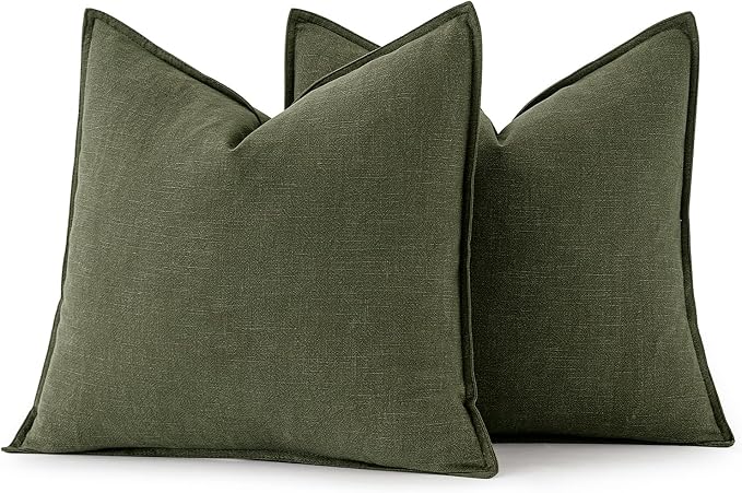 MIULEE Decorative Linen Pillow Covers 18x18 Inch Dark Olive Green Boho - Image 4