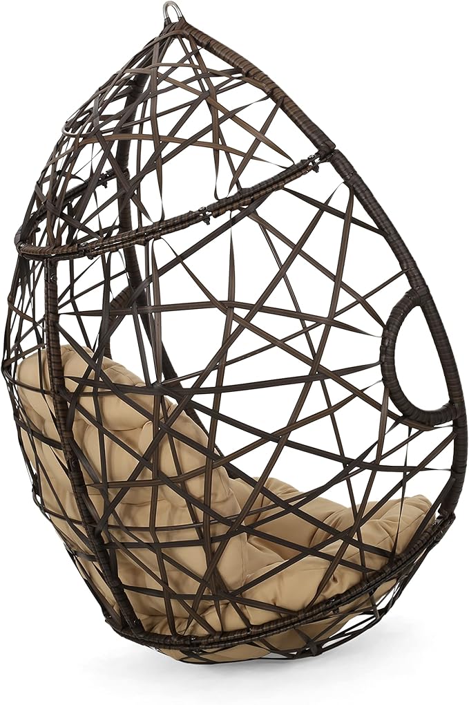 Christopher Knight Home Isaiah Indoor/Outdoor Wicker Tear Drop Hanging Chair - Image 8