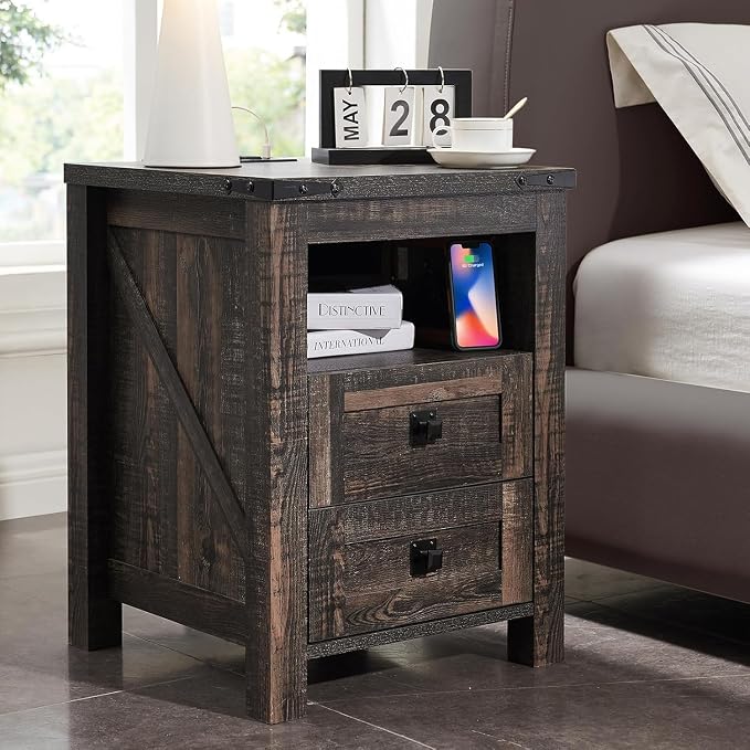 T4TREAM Farmhouse Nightstand Set of 2, Rustic End Table - Image 2