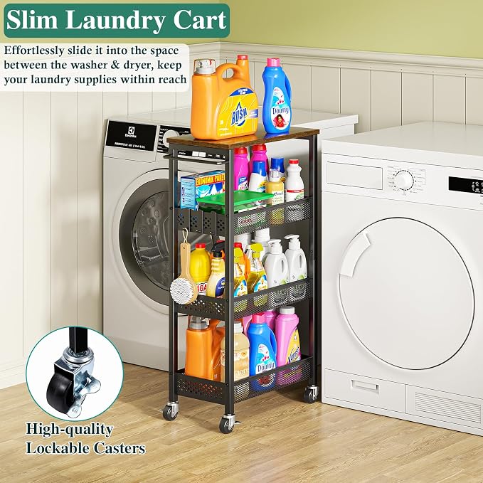 OKZEST Utility Slim Storage Cart, 4-Tier Narrow Bathroom Organizer and Storage - Image 4