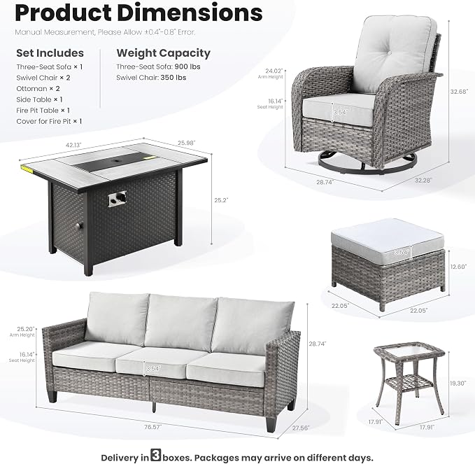 ovios 7 Pieces Patio Furniture Set, Outdoor Wicker Sofa Couch - Image 9