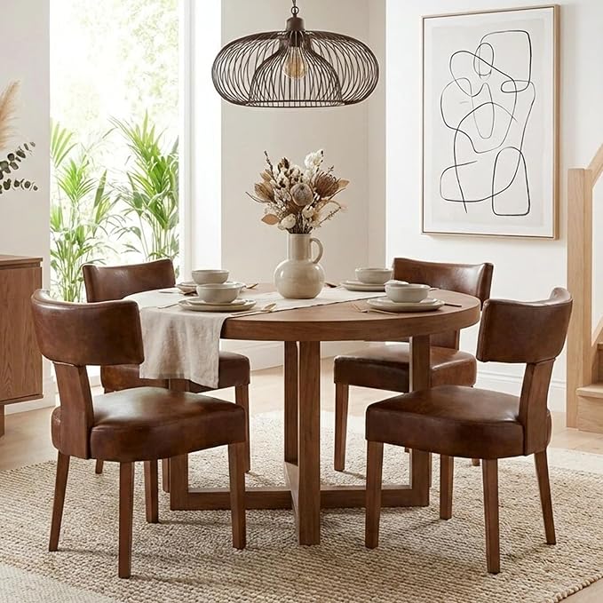 HNY Century Modern Dining Chairs Set of 4, Farmhouse PU Leather Upholstered by HNY