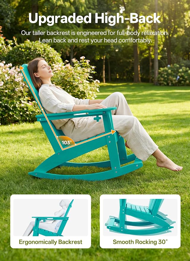 Outdoor Oversized Adirondack Rocking Chairs, All Weather HDPE Patio Rocking - Image 4