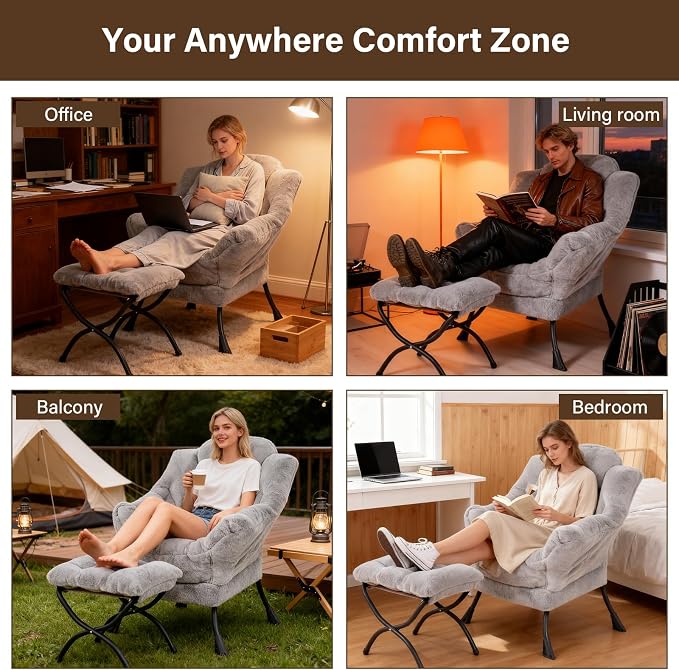 Welnow Lazy Chair with Ottoman, Modern Accent Chair with Armrests and a Side - Image 7