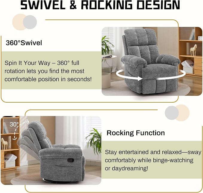 Korser Recliner Chair, Swivel Rocker Recliner Chair - Image 3