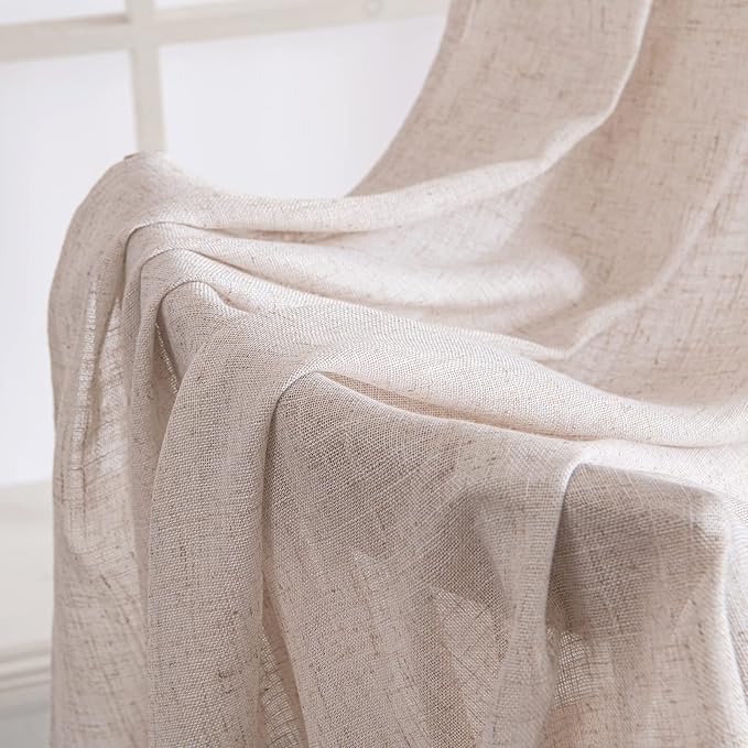 MIULEE Natural White Linen Curtains 132 Inch Length 2 Panels - Image 6