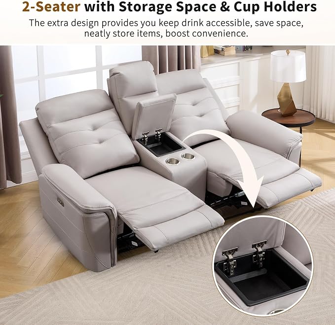 ANJ Power Oversized Reclining Sofa Couch, Breathable Faux Leather 3-Seater - Image 5