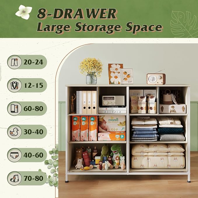 WLIVE 8 Drawer Dresser for Bedroom, Wide Fabric Dresser Storage Organizer - Image 5