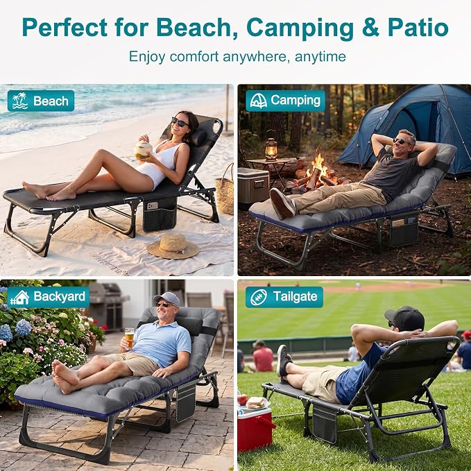 ABORON 2PK Heavy Duty Tanning Chair, 5-Gear Outdoor Folding Chaise Lounge Chair - Image 5