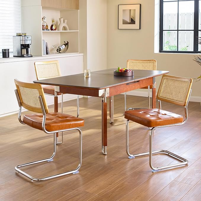 GrandNoor Rattan Dining Chairs Set, Wooden Mid Century Modern Dining Room Chairs by GrandNoor
