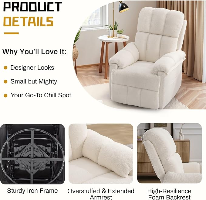 Korser Recliner Chair, Swivel Rocker Recliner Chair - Image 5