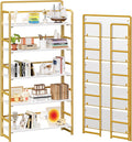 4NM No Assembly Extra Wide 5 Tiers Folding Bookshelf Storage Shelves Vintage by 4NM