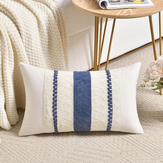 Fancy Homi Set of 1 Dusty Blue Vintage Lumbar Decorative Throw Pillow Covers by Fancy+Homi