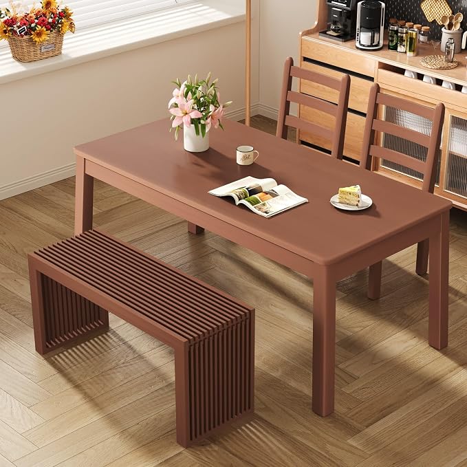 Bamboo Indoor Long Dining Bench, Outdoor Modern Wood Benches 35 Inch Bamboo - Image 4