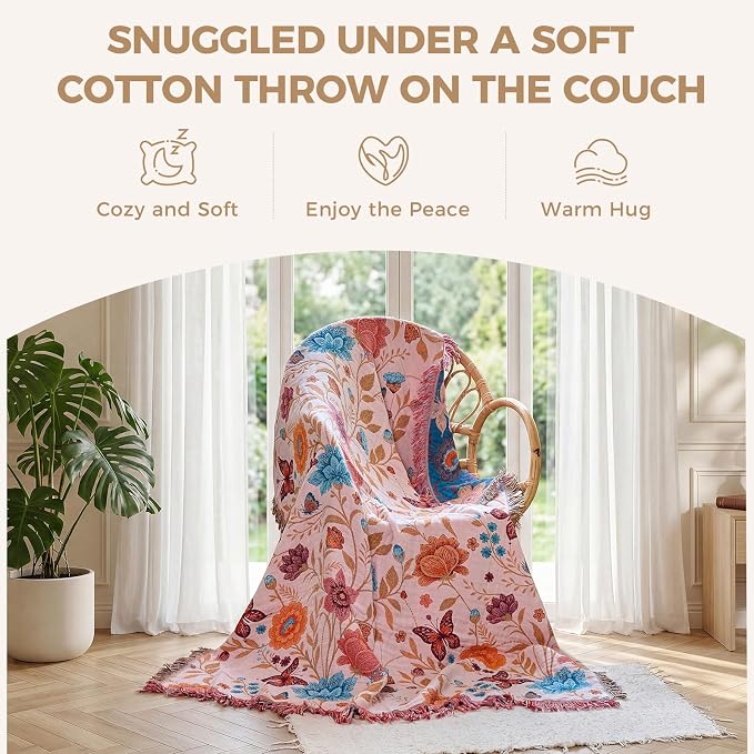 LUTBM Boho Throw Blanket for Bed Cotton Summer Blankets Twin Size for Bedroom - Image 5