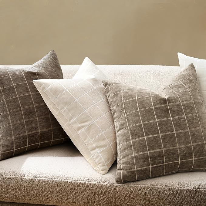 MIULEE Decorative Chenille Check Throw Pillow Covers Vintage Plaid Couch - Image 3