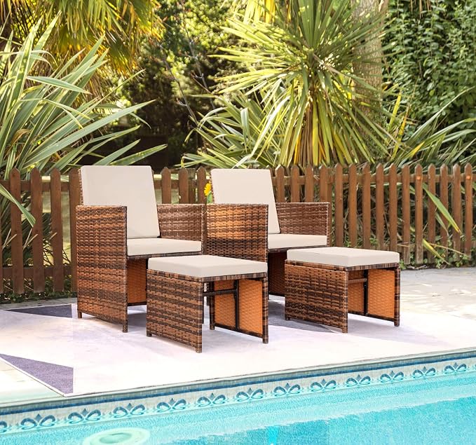 Devoko 4 Pieces Patio Wicker Furniture Set Outdoor Patio Chairs - Image 6