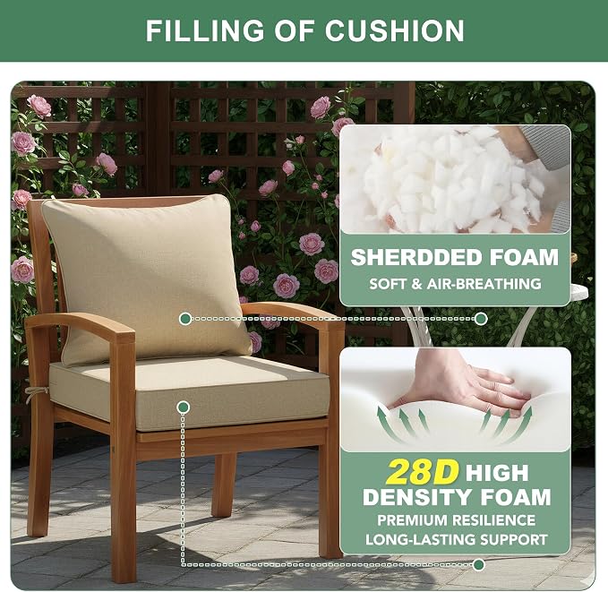 Summsun Outdoor Chair Cushions Set of 2, Faux Linen Patio Furniture Cushions - Image 6