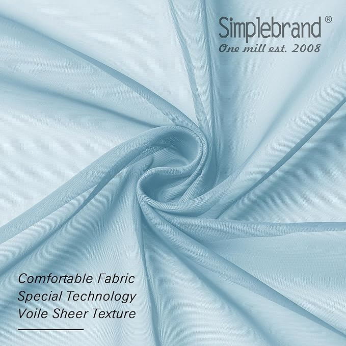 Simplebrand Sky Blue Sheer Curtains 84 Inches Long, Light Filtering Rod Pocket - Image 6
