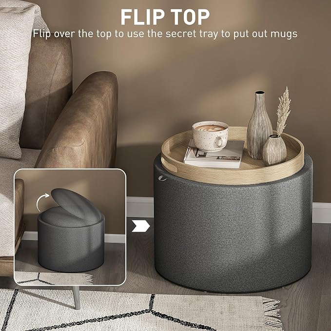 HOMCOM Round Storage Ottoman - Image 4