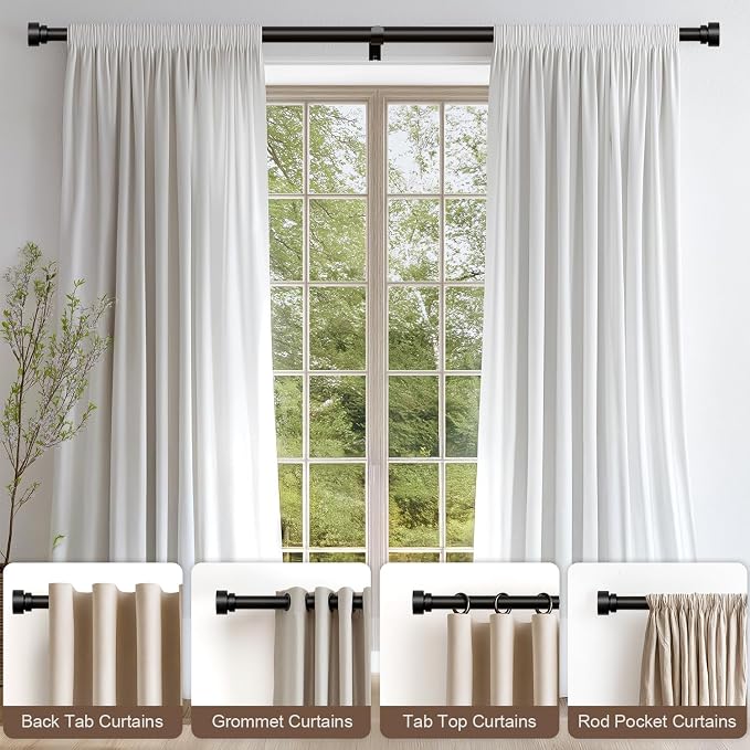 Lootkell Black Curtain Rods for Windows 48 to 84 Inches Adjustable Heavy Duty - Image 4