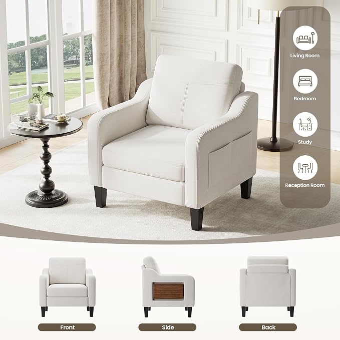 Accent Chair for Living Room Modern Linen Upholstered Armchair Side Wooden - Image 6