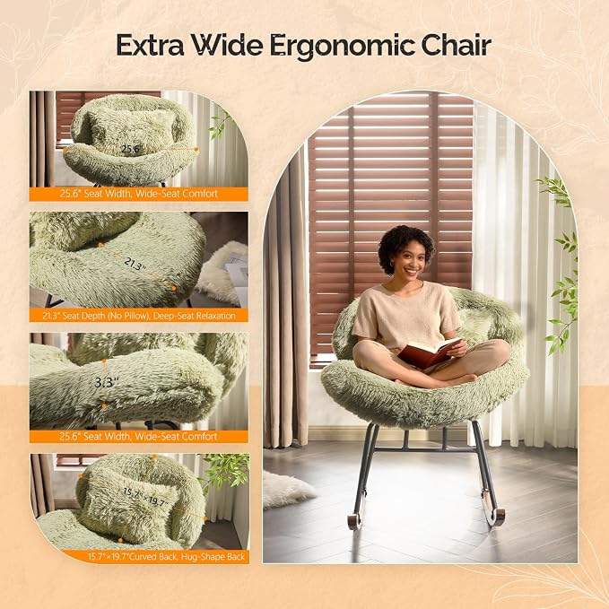 VINGLI 25.6" Extra Wide Criss Cross Nursery Rocking Chair, Cute Curved 115° - Image 7