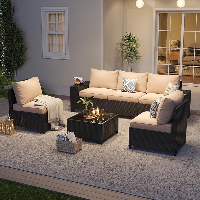 Aoxun Patio Furniture Set, Widen Armrests Wicker Outdoor Sectional - Image 2