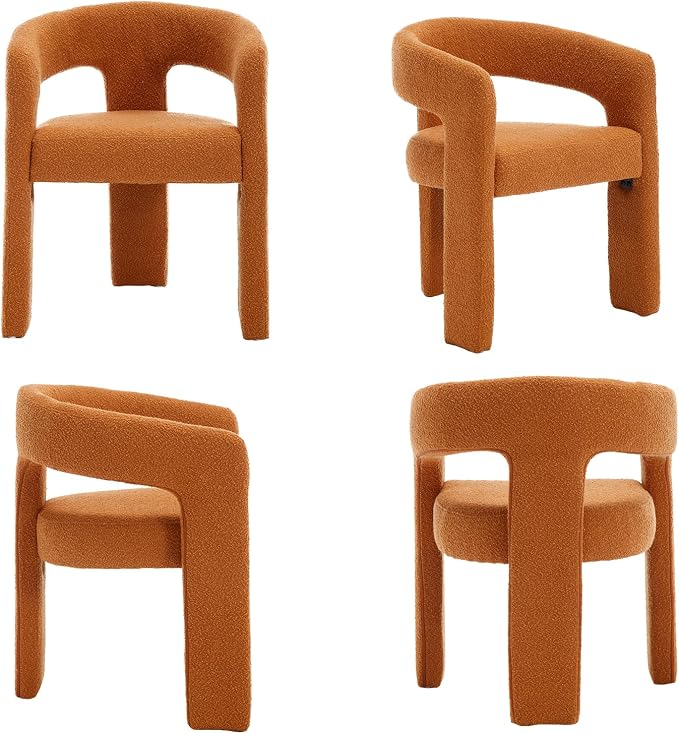 Modern Sherpa Dining Chairs Set of 4, Upholstered Barrel Chairs - Image 9