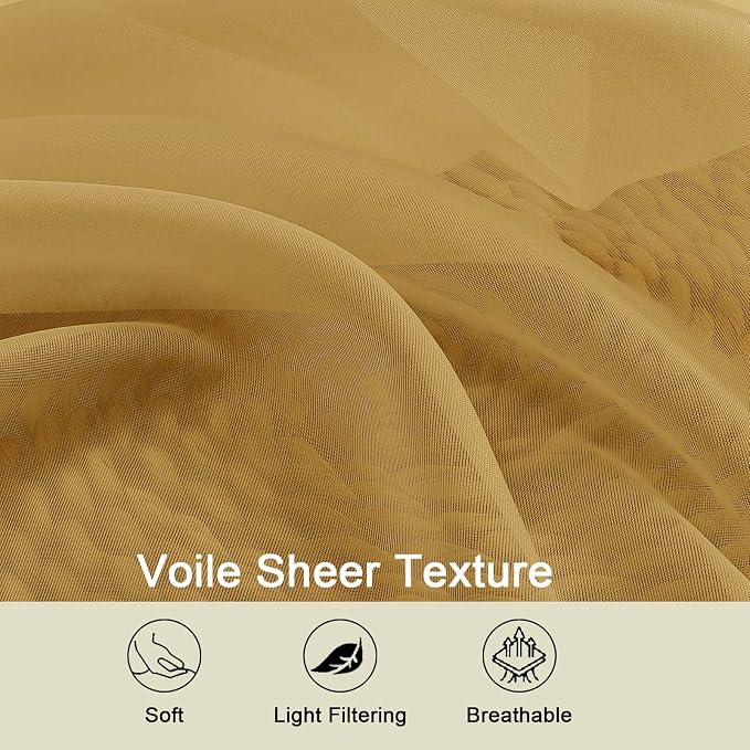 Sheer Gold Curtains for Bedroom Living Room 90 Inches Long 2 Panels Set - Image 7