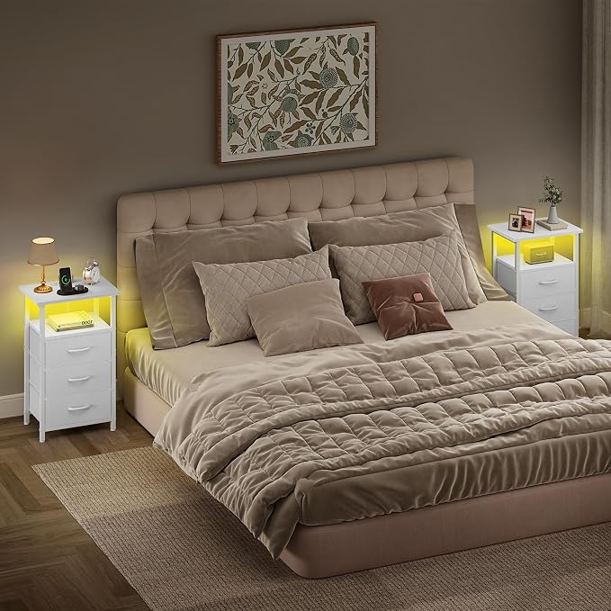 Vagusicc Night Stand with Charging Station, LED Nightstand - Image 7